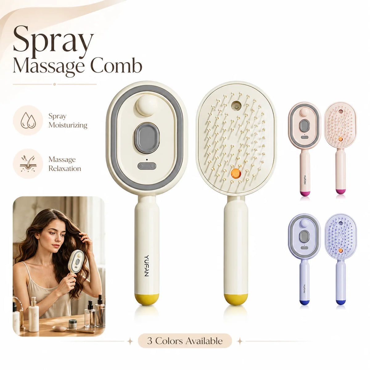 Misting Essential Oil Hair Brush Anti Static Detangling Comb Air Cushion Massage Self Cleaning Portable Gift for Women