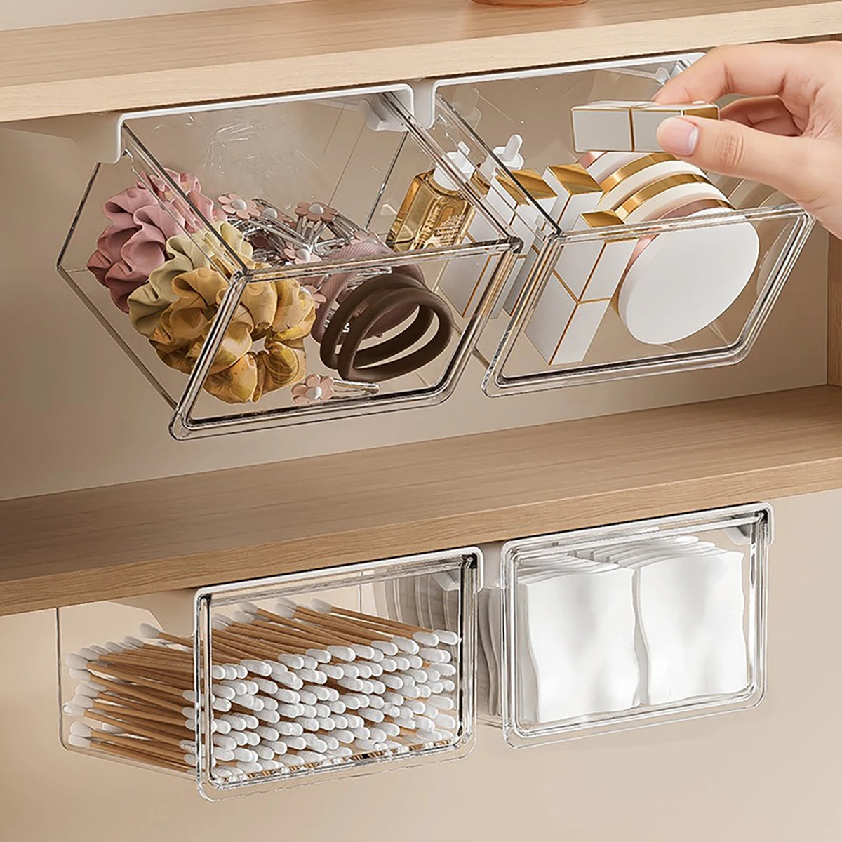 Transparent Drawer Storage Box Pull-Out Under Mirror Cabinet Oragnizer Case Bathroom