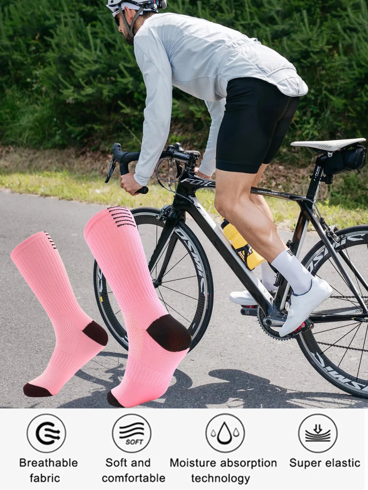1 Pair Cycling Socks Compression Athletic Crew Running Socks Mens Womens Hiking Riding