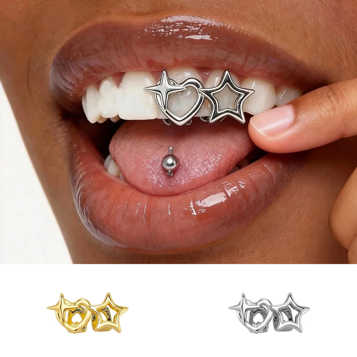 Braces Hip Hop Double Hollow Star Grillz Vintage Cross Heart Tooth Caps for Teeth Braces Unisex Jewelry Gift