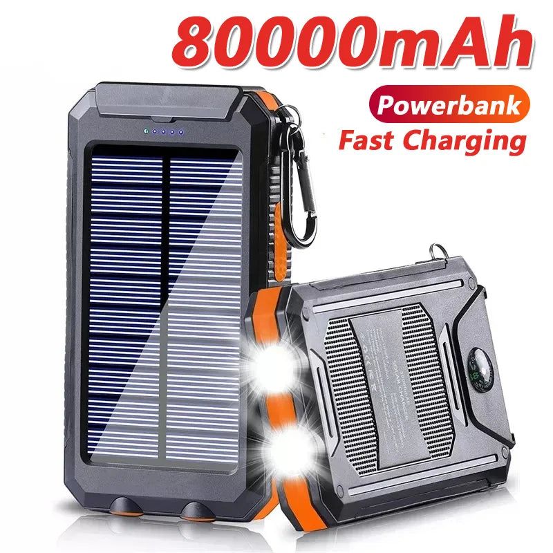 Solar Power Bank 80000mAh Portable Charging Poverbank External Battery Charger Strong