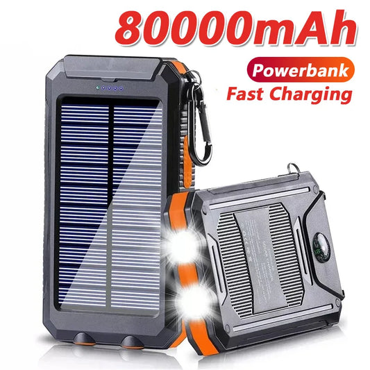 Solar Power Bank 80000mAh Portable Charging Poverbank External Battery Charger Strong
