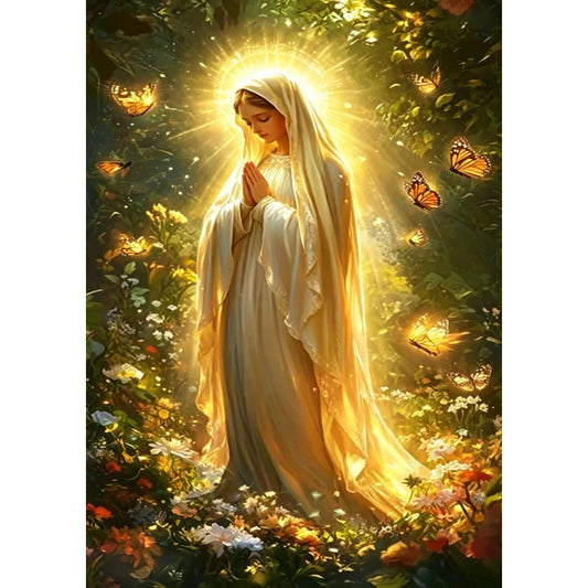DIY Diamond Painting Kit, Sacred Art of Virgin Among Blooms, DIY Picture for Bedroom Wall Ornament, Gift for Collectors
