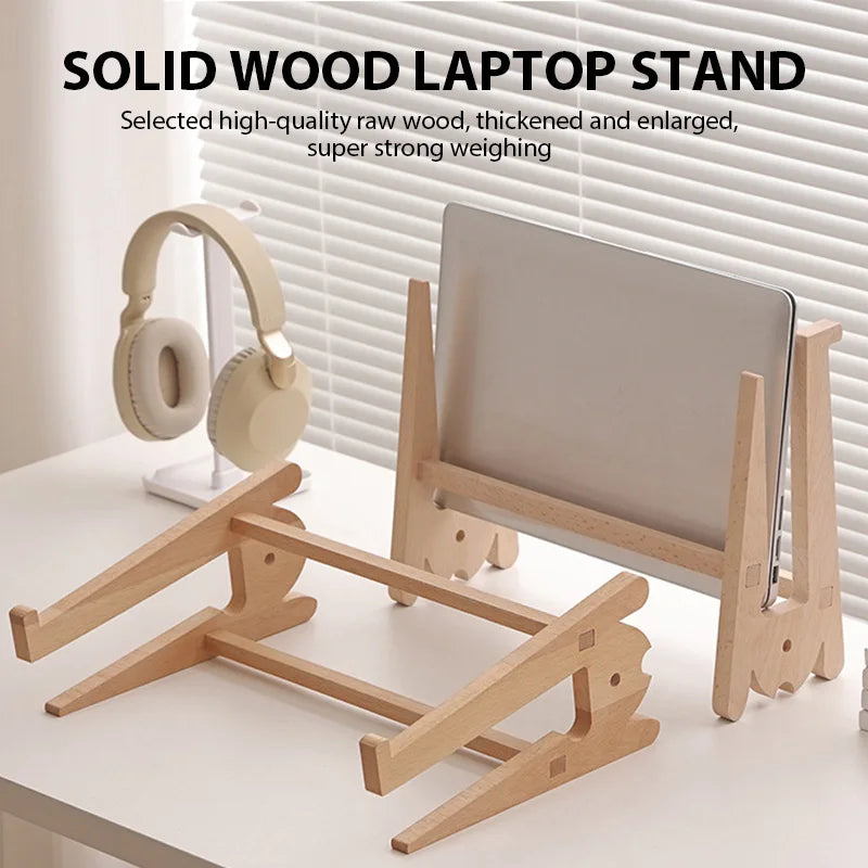 Solid Wood Laptop Stand Removable Vertical Bracket Cooling Base For Macbook Air Pro