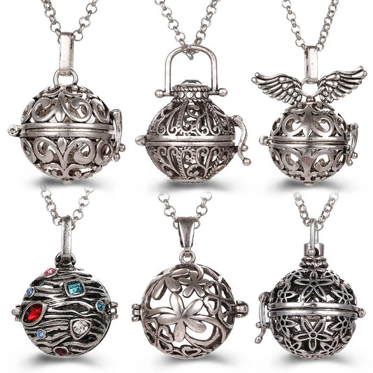 Aromatherapy Angel Wings Colorful Zircon Cage Locket Necklace Glowing Warm Ball 2022