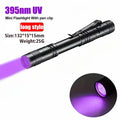 UV Flashlight 395nm Ultraviolet Torch With Pen Clip Portable AAA Batteries Used Violet