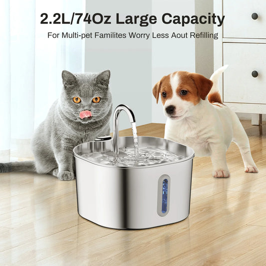 ROJECO Stainless Steel Cat Water Fountain Filters 2L Automatic Pet Water Dispenser Smart Drinking Fountain for Cat Dog Supplies