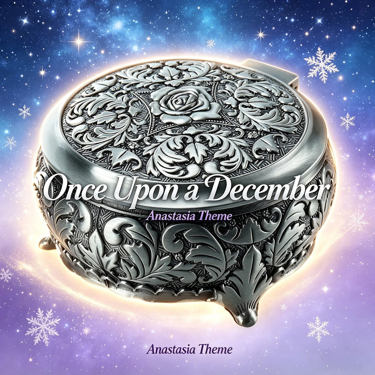 Anastasia Once upon a December Wind-Up Musical Box Round Alloy with Embossed Rose Decor Romantic Valentines Day Gift