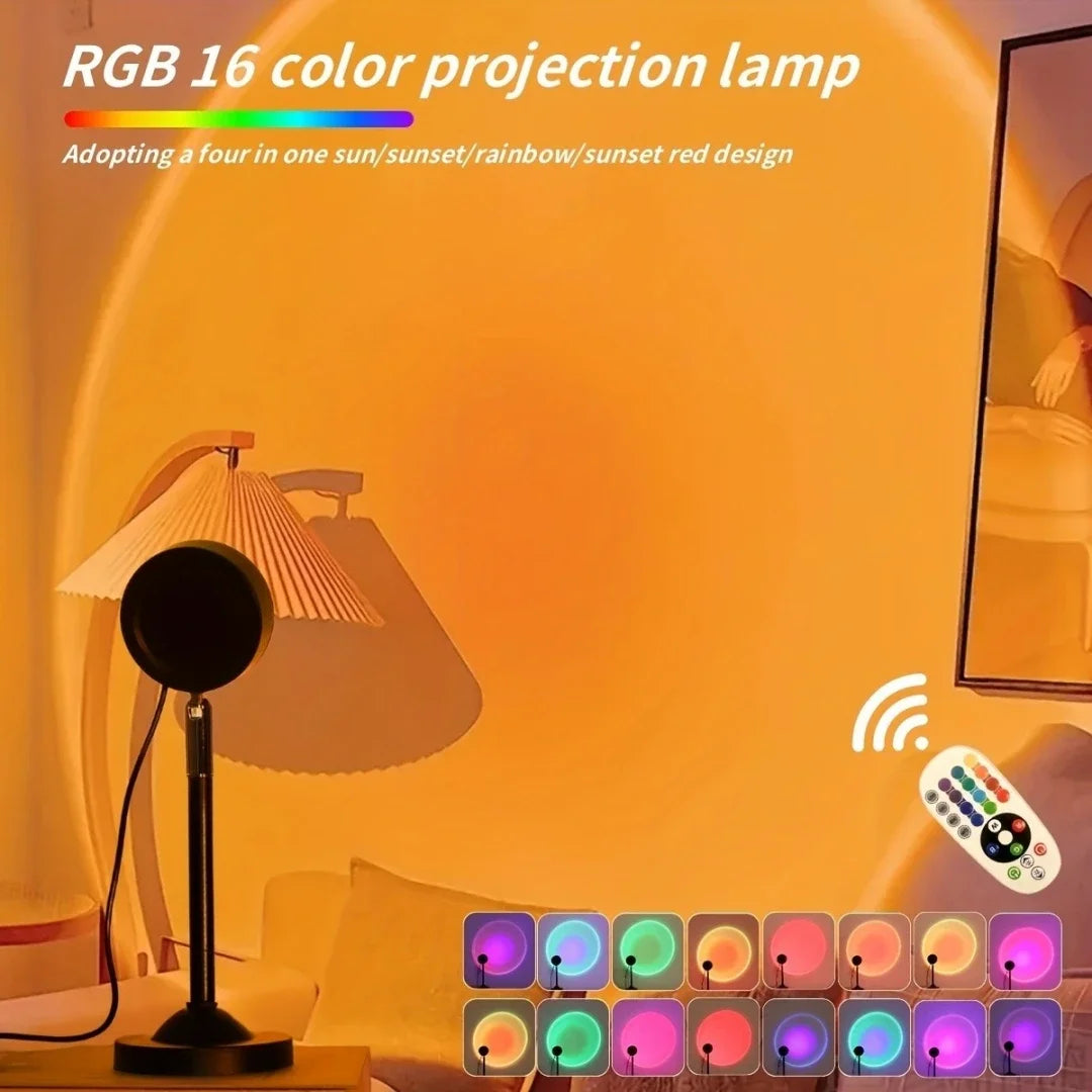 LED Sunset Lamp RGB, Mini USB Projector Light Remote Control for Bedroom Bedside
