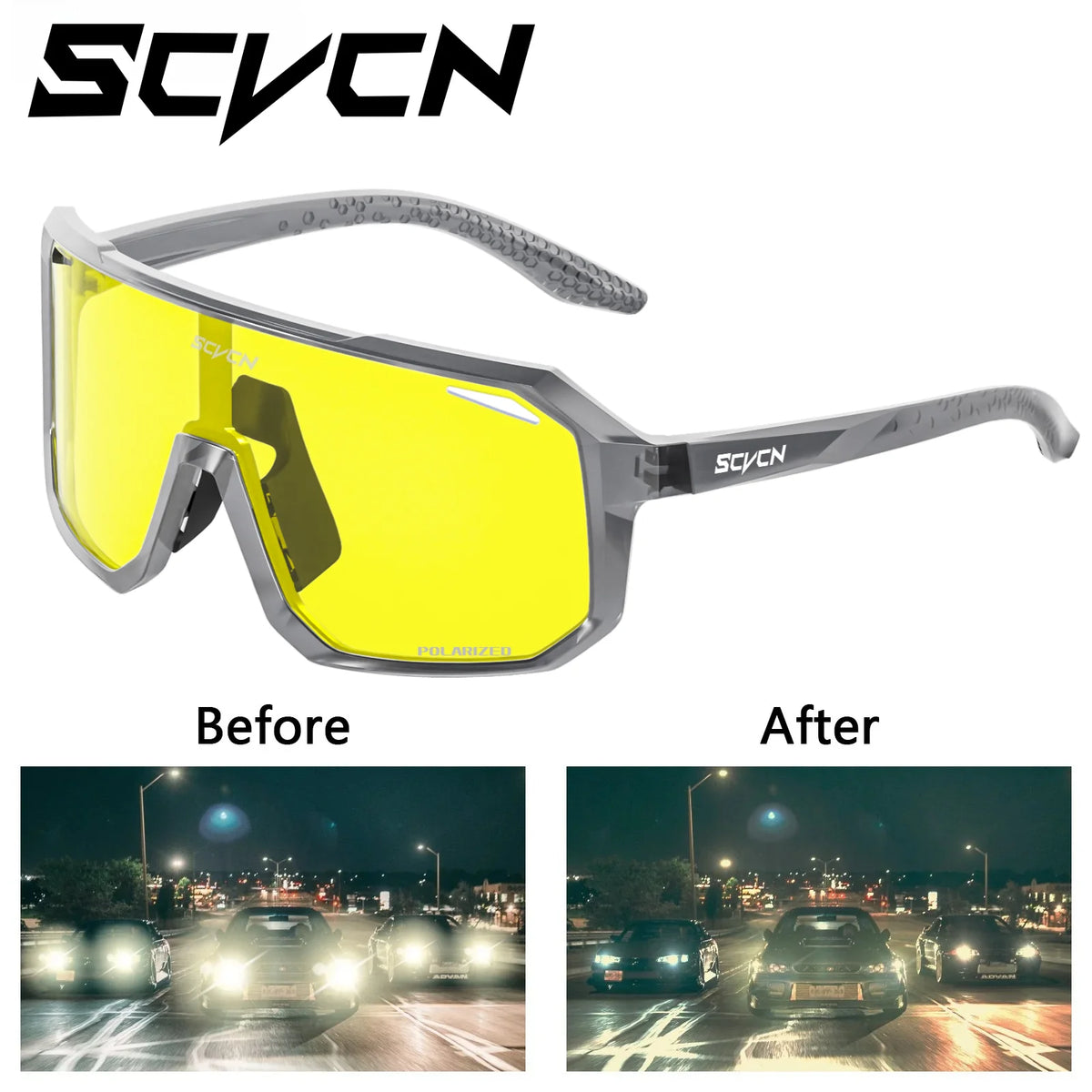 SCVCN Night Vision Glasses Cycling Glasses Driving Eyewear Fashion Polarized Sunglasses