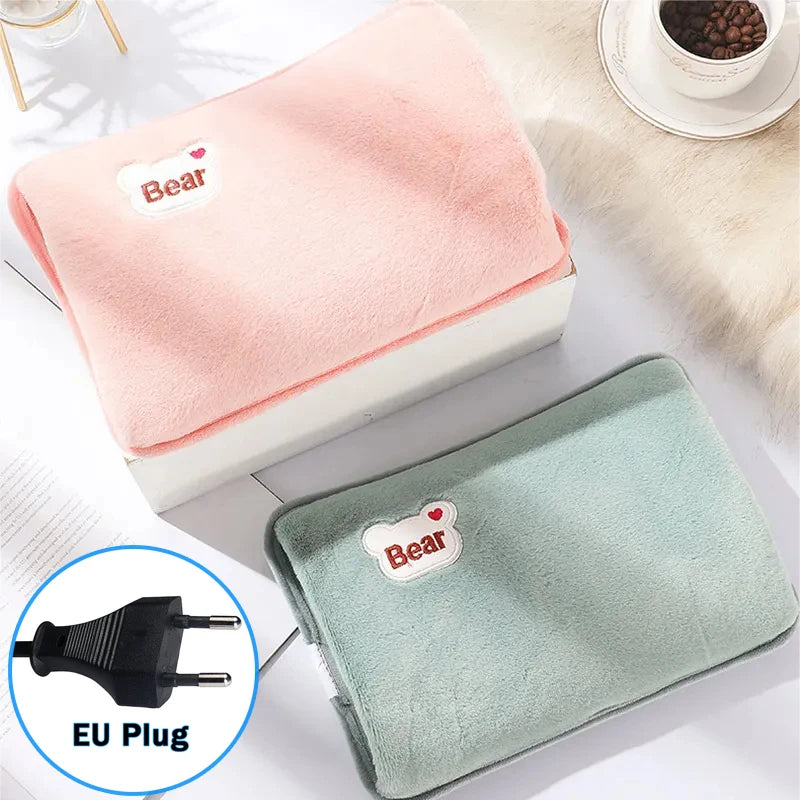 EU Plug Hand Warmer Electric Hot Water Bag Winter Soft Plush Charging Hot Water Bottle