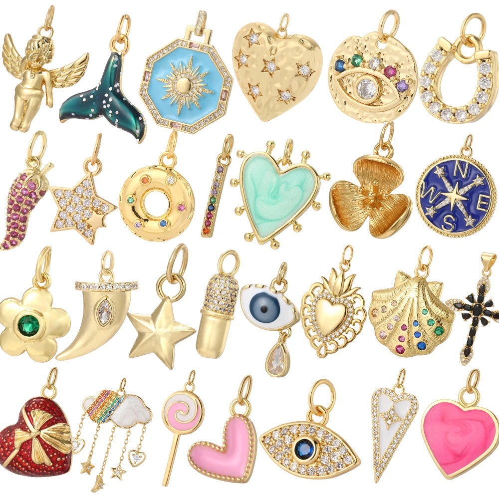 Y2k Boho Evil Blue Eye Heart Necklace for Women Golden Angle Flower Collars Diy Pendant