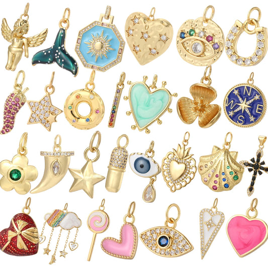 Y2k Boho Evil Blue Eye Heart Necklace for Women Golden Angle Flower Collars Diy Pendant
