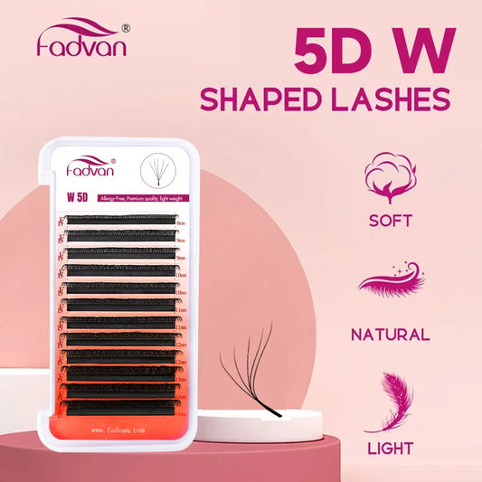 FADVAN Light 5D W Shaped 0.07mm M/C/D Curved Eyelash Extensions Gradient Faux Mink Lashes Premade Volume Fans Eyelashes
