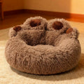 Large Dog Winter Bed Paw Shape Calming Pet Bed, Plush Warm Donut Bed for Dogs & Cats