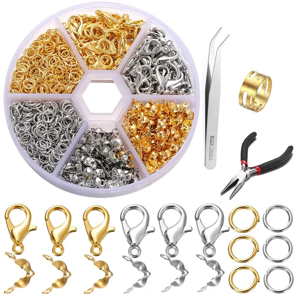 210-400pcs/Box Jewelry Making Kits Lobster Clasp Open Jump Rings End Crimps Beads Box