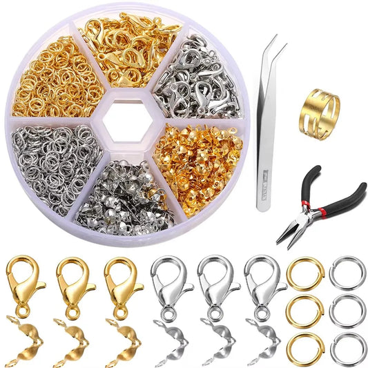 210-400pcs/Box Jewelry Making Kits Lobster Clasp Open Jump Rings End Crimps Beads Box