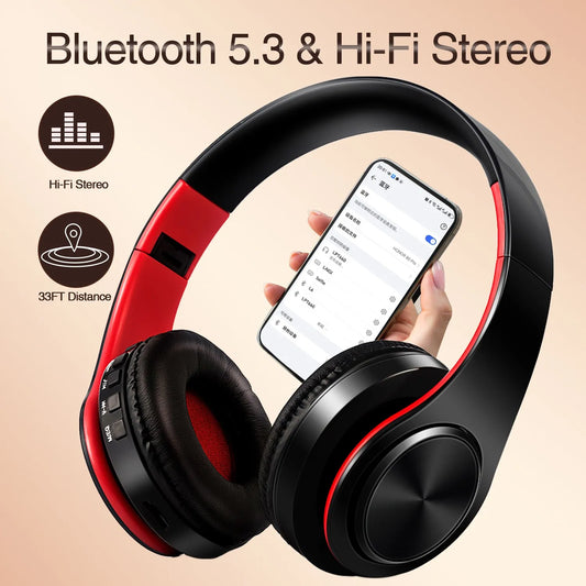 CATASSU Earphone Bluetooth Headphones Over Ear Stereo Wireless Headset Soft Leather