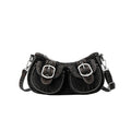Vintage Washed Distressed Denim Underarm Bag Y2K Retro Metal Buckle Multi Pockets Shoulder Handbag Fashion Daily Purse