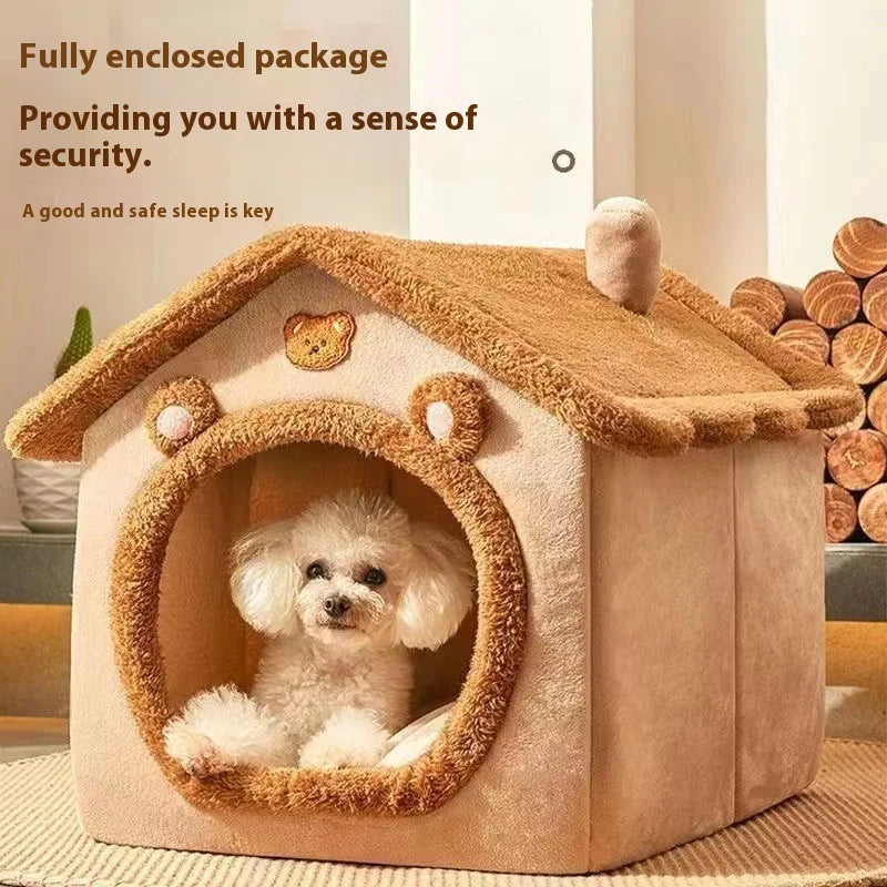 House Style Pet Bed for Small Dogs & Cats - All Season Removable Washable Dog House