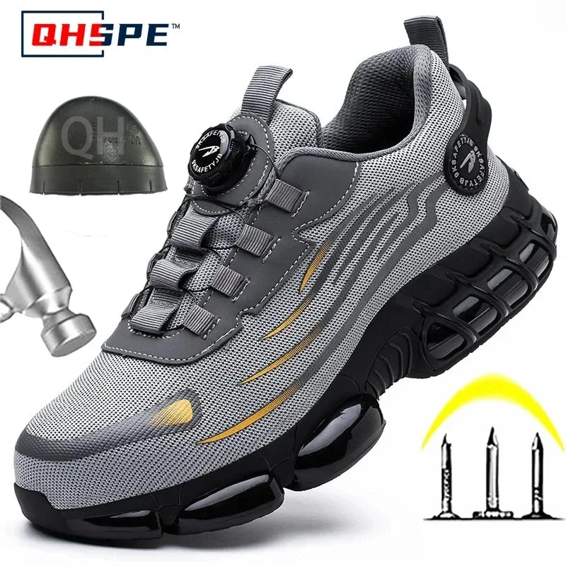Rotating Button New Safety Shoes Men Anti-smash Anti-puncture Work Shoes Fashion Men
