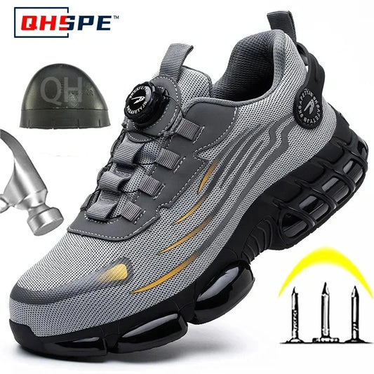 Rotating Button New Safety Shoes Men Anti-smash Anti-puncture Work Shoes Fashion Men
