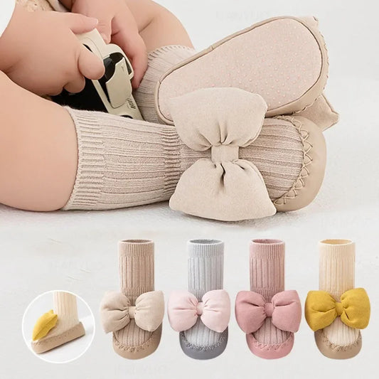 Autumn Baby Bow Middle Tube Socks Shoe Girls Princess Anti Slip Floor Shoes Soft Soled