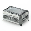 Anastasia Once upon a December Wind-Up Musical Box Round Alloy with Embossed Rose Decor Romantic Valentines Day Gift