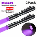 UV Flashlight 395nm Ultraviolet Torch With Pen Clip Portable AAA Batteries Used Violet