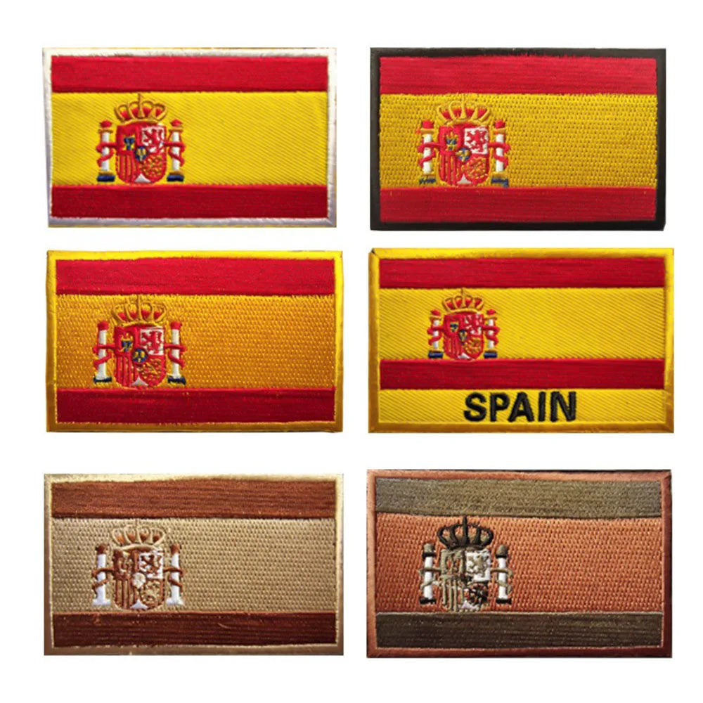 Spain Flag Hook Loop Patch Custom Multicolor Embroidery Morale Badge Sticker for Military Outdoor Tactic Backpack Helmet Armband