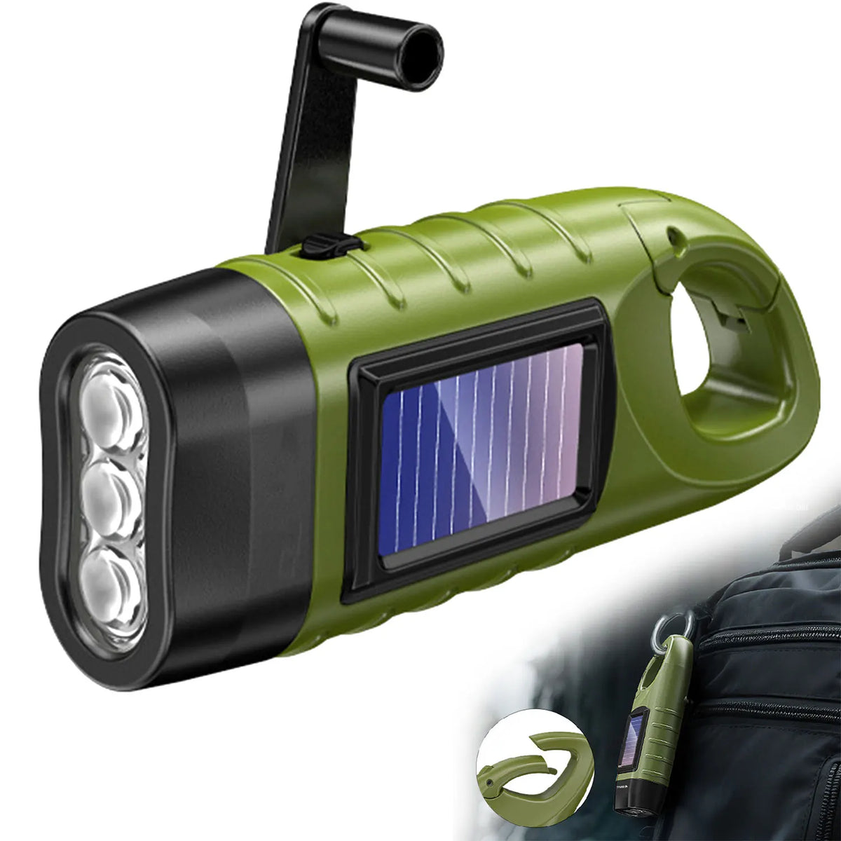 New upgrade 3LED Portable Outdoor Hand Crank Solar Powered Flashlight For Fishing Hiking With Folding Buckle Emergency Lamp