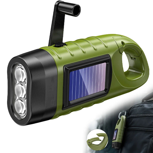 New upgrade 3LED Portable Outdoor Hand Crank Solar Powered Flashlight For Fishing Hiking With Folding Buckle Emergency Lamp