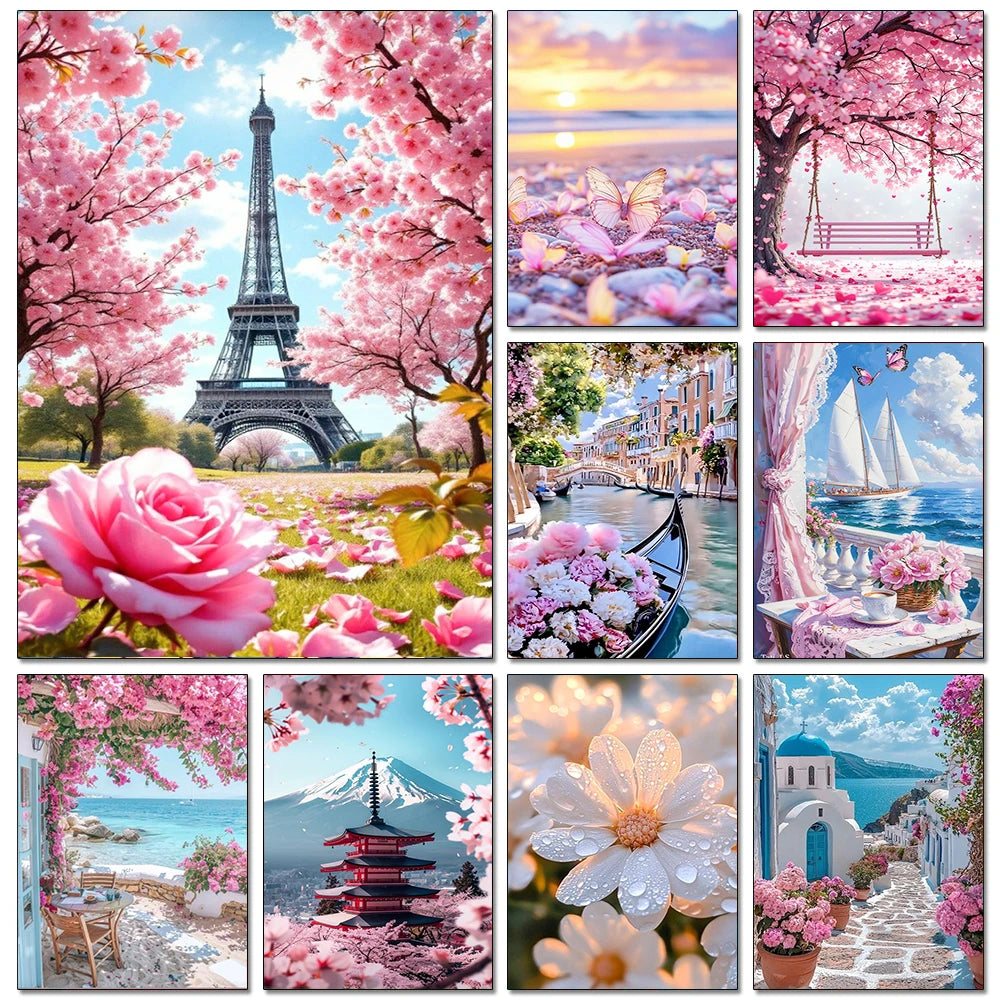 European Architecture 5D DIY Diamond Painting Kit Natural Landscape Full Diamond Mosaic