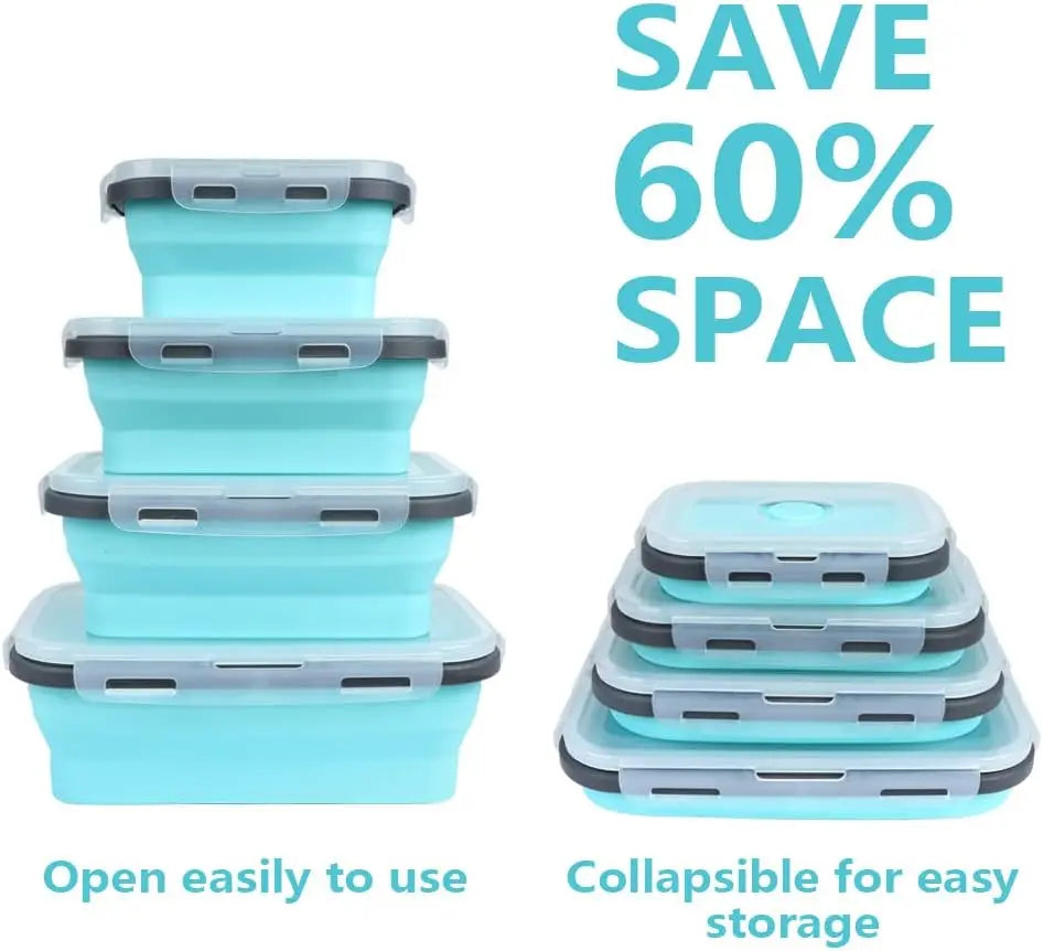 4PS Collapsible Food Storage Containers with Lids & Vent,, Kitchen Stacking Silicone