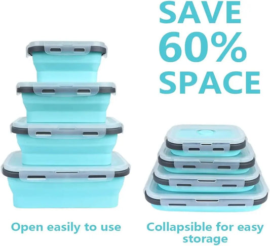 4PS Collapsible Food Storage Containers with Lids & Vent,, Kitchen Stacking Silicone