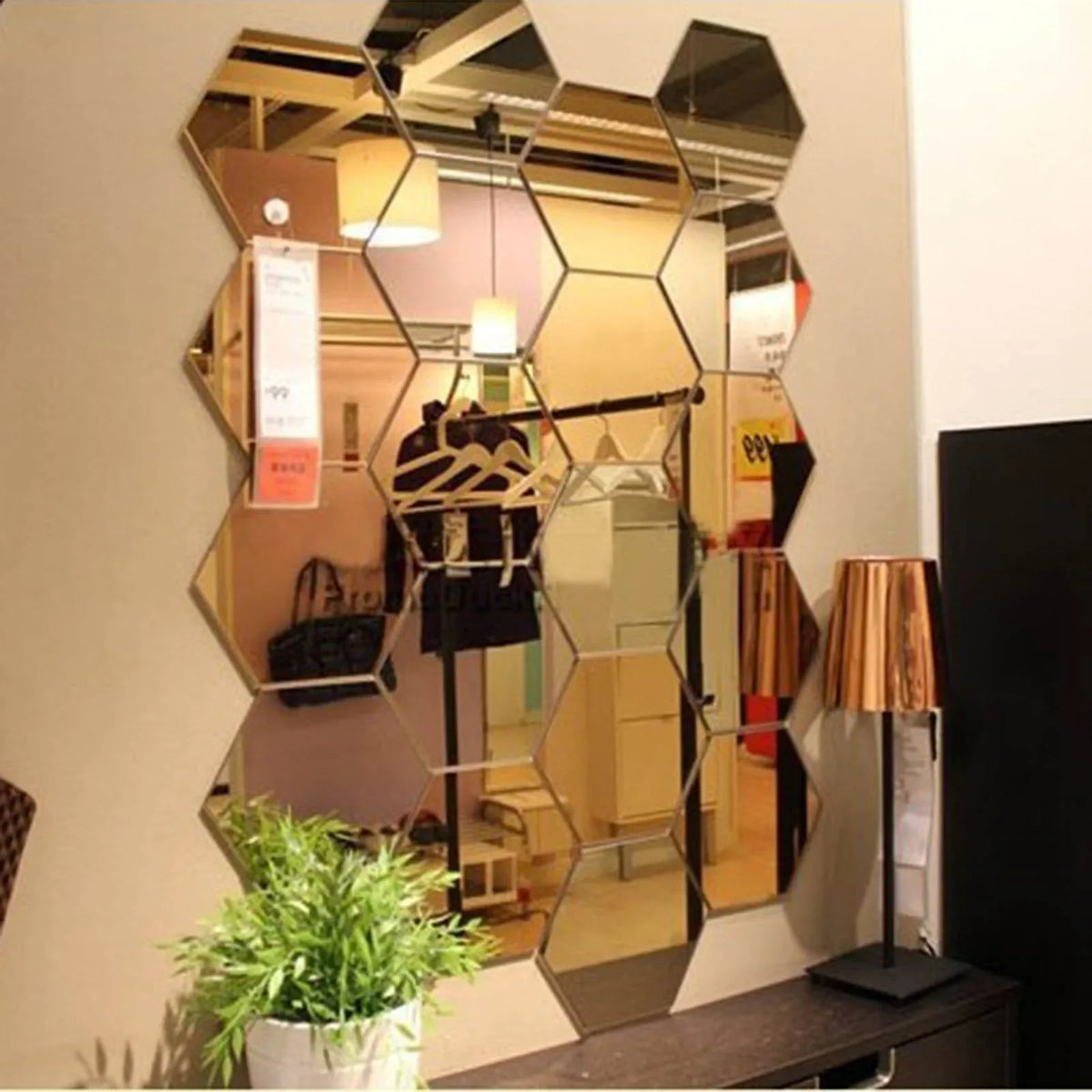 6/12pcs 3D Mirror Wall Sticker Hexagon Decal Home Decor DIY Self-adhesive Mirror Decor
