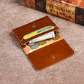 Leather Coin Purse Mini Wallet Crazy Horse Cowhide Accordion Card Holder Minimalist Short Change Bag with Snap Button