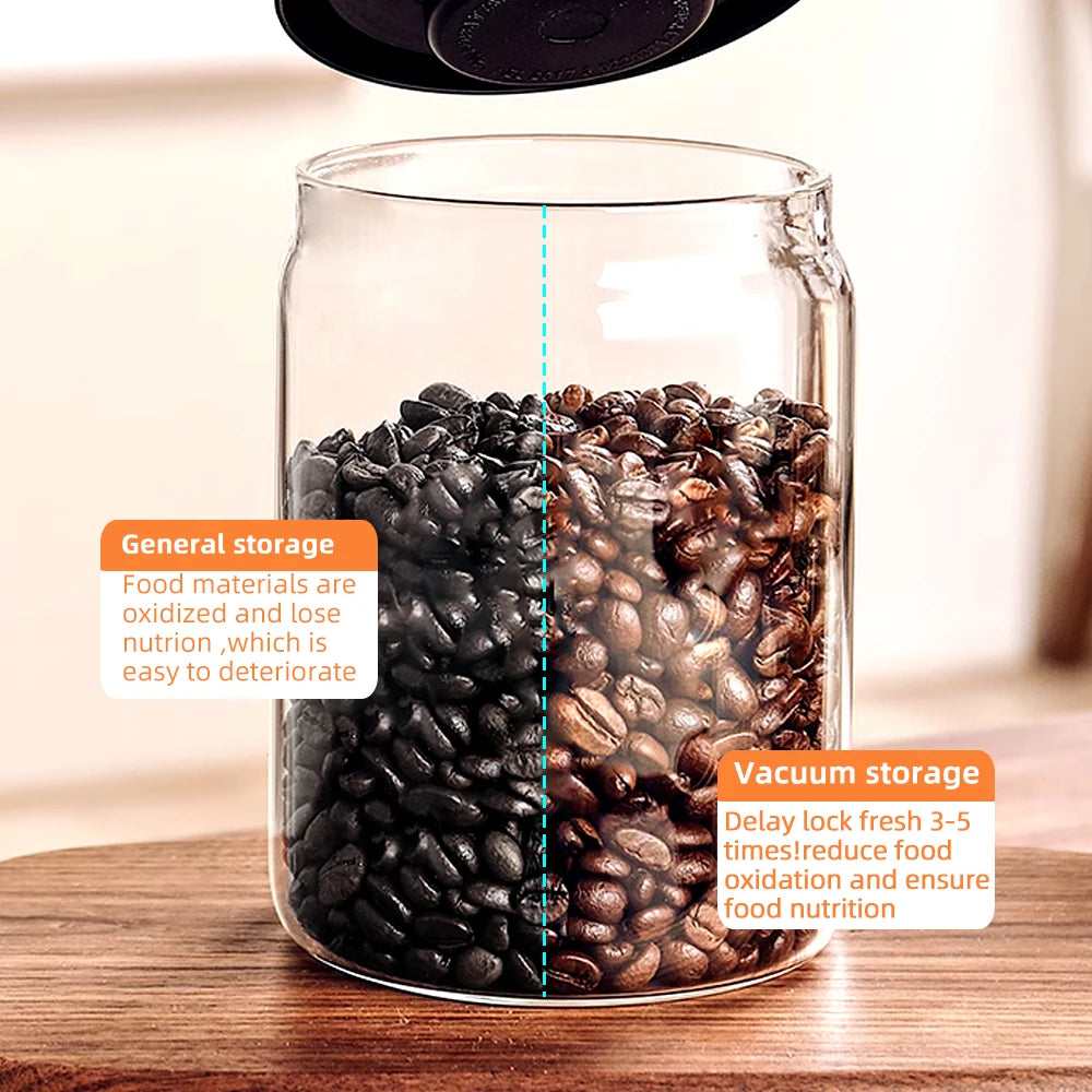 Vacuum Sealed Jar Coffee Bean Storage Bottle Kitchen Food Grain Tea Glass Jar Fresh