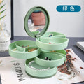 Multi-layer Rotating Jewelry Tray Flip Cover Storage Box with Mirror Divided Compartment Organizer for Earrings Rings Necklaces